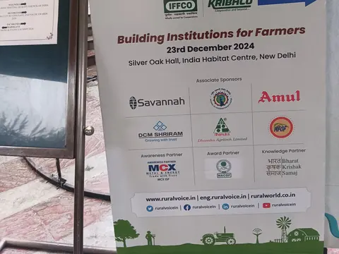 Event standee for the Rural Voice Agriculture Conclave and NACOF Awards 2024, Building Institutions for Farmers