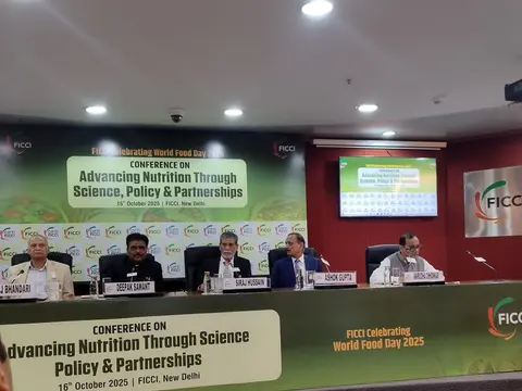 Speakers on the dais at the FICCI conference on Advancing Nutrition through Science, Policy and Partnerships